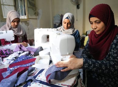 WingWoman Lebanon beneficiaries sewing period pads